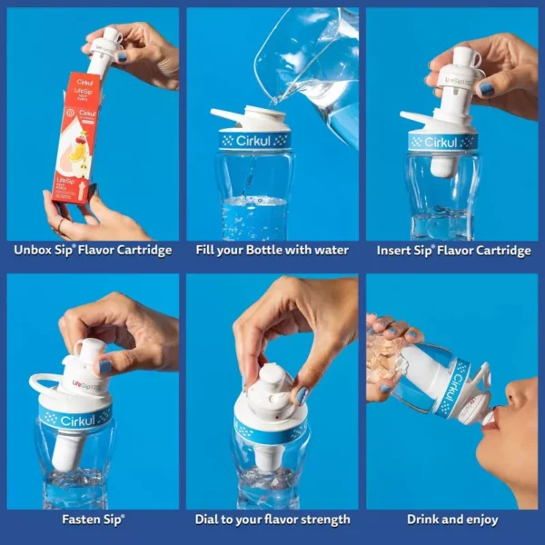 Cirkul Plastic Bottle with Blue Lid and 3 Flavor Cartridges (LifeSip Fruit Punch, FitSip Mixed Berry and Island Punch)) - 22oz - Image 3