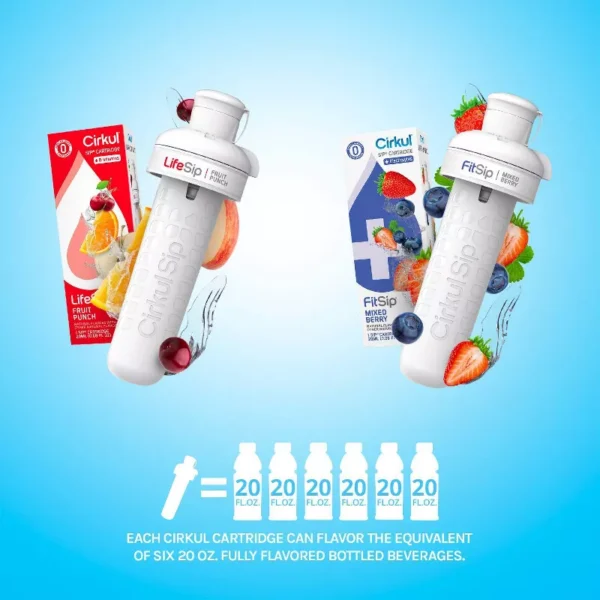 Cirkul Plastic Bottle with Blue Lid and 3 Flavor Cartridges (LifeSip Fruit Punch, FitSip Mixed Berry and Island Punch)) - 22oz - Image 4