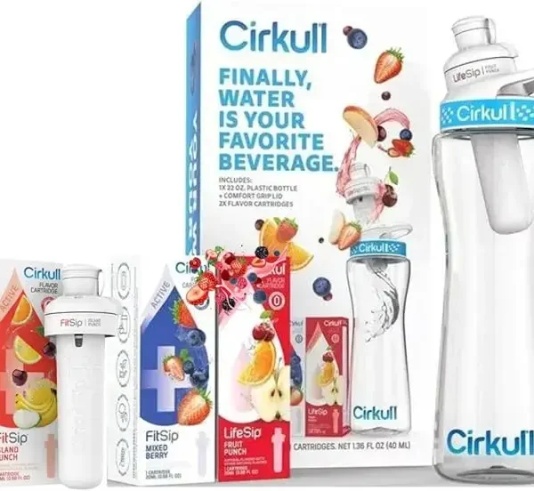 Cirkul 22oz Reusable Water Bottle + 3 Flavor Cartridges Fruit Punch & Berry
