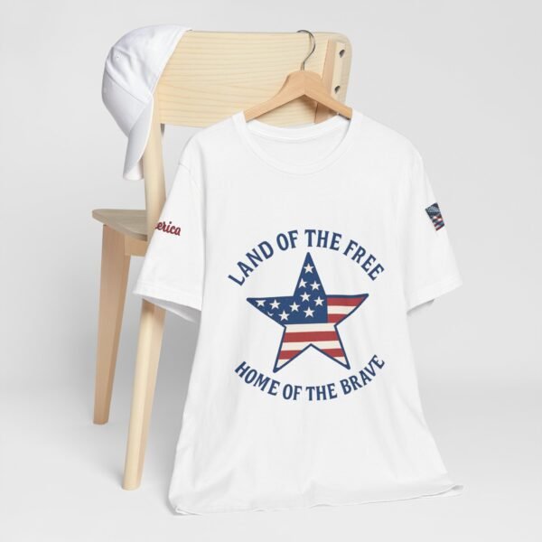 Patriotic Short Sleeve Tee - Land of the Free, Perfect for Independence Day, Veteran's Day, Family Gatherings, Summer Fun, Gifts for [...] - Image 5