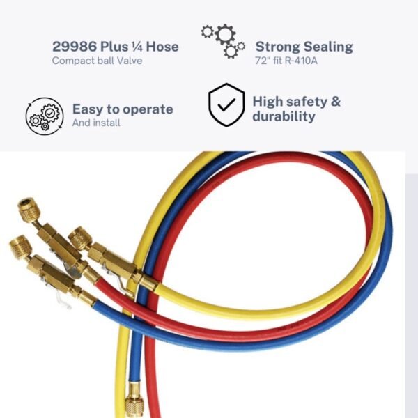 Yellow Jacket 29986 Plus I| 1/4"
 with Compact Ball Valve, 72'' – Pack of 3 Durable Lines